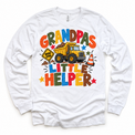 Grandpa's Little Helper design on a white long sleeve tee