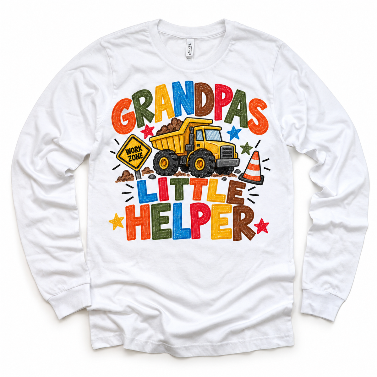 Grandpa's Little Helper design on a white long sleeve tee