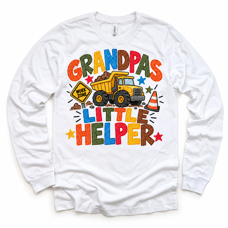 Grandpa's Little Helper design on a white long sleeve tee