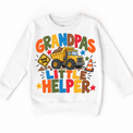 Grandpa's Little Helper design on a white sweatshirt