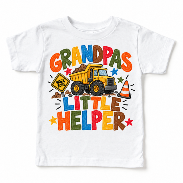 Grandpa's Little Helper design on a white tee
