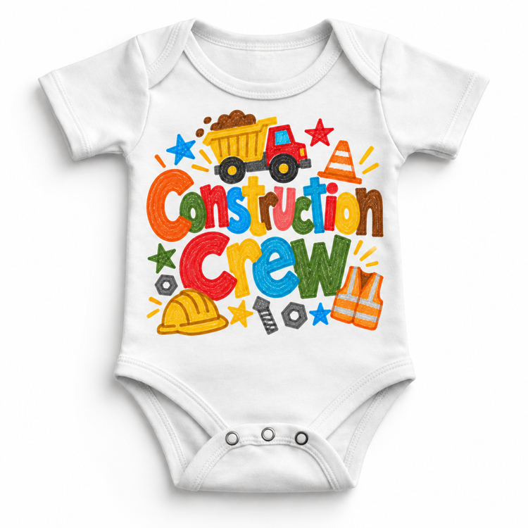 Construction Crew design on a white bodysuit