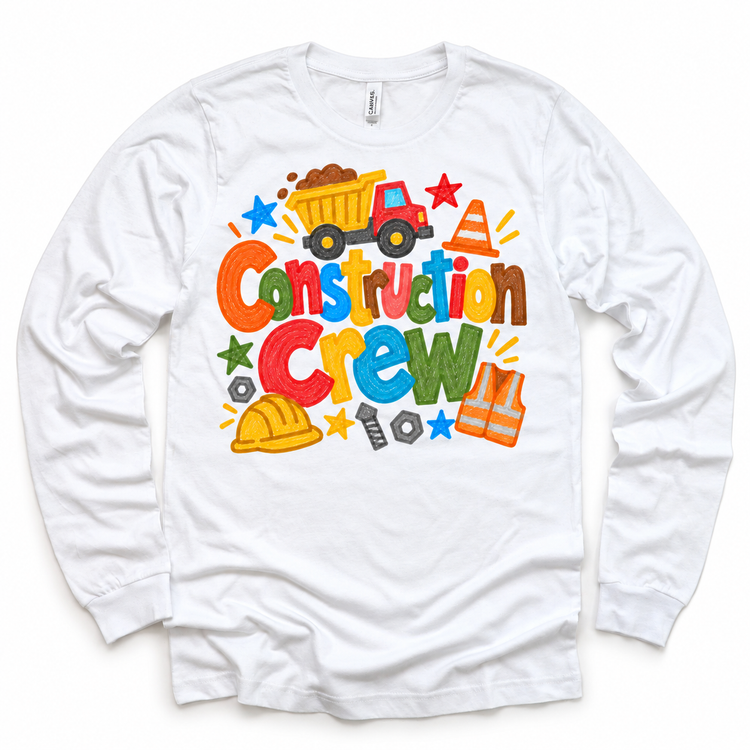Construction Crew design on a white long sleeve tee
