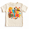 Little Builder design on a natural tee