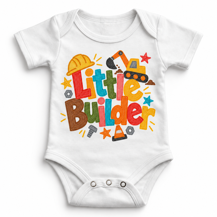 Little Builder design on a white bodysuit