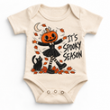 It's Spooky Season graphic on natural bodysuit, front view on white background