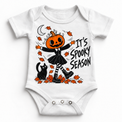 It's Spooky Season graphic on white bodysuit, front view on white background