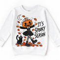 It's Spooky Season graphic on white sweatshirt, front view on white background