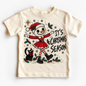 It's Christmas Season graphic on natural tee, front view on white background