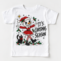 It's Christmas Season graphic on white tee, front view on white background
