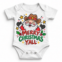 Merry Christmas Y'all graphic on white bodysuit, front view on white background