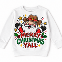 Merry Christmas Y'all graphic on white sweatshirt, front view on white background
