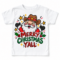 Merry Christmas Y'all graphic on white tee, front view on white background