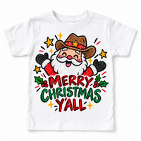 Merry Christmas Y'all graphic on white tee, front view on white background