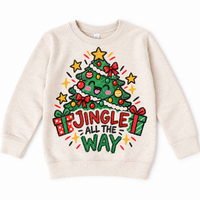 Jingle All the Way graphic on natural sweatshirt, front view on white background