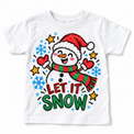 Let It Snow graphic on white tee, front view on white background