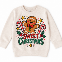 Sweet Christmas graphic on natural sweatshirt, front view on white background