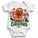 Sweet Christmas graphic on white bodysuit, front view on white background