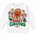 Sweet Christmas graphic on white sweatshirt, front view on white background
