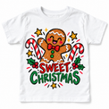Sweet Christmas graphic on white tee, front view on white background