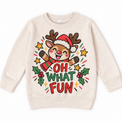 Oh What Fun graphic on natural sweatshirt, front view on white background