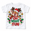 Oh What Fun graphic on white tee, front view on white background