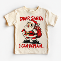 Dear Santa I Can Explain Christmas design on natural short sleeve tee