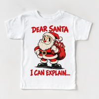 Dear Santa I Can Explain Christmas design on white short sleeve tee