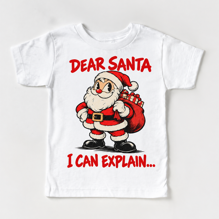 Dear Santa I Can Explain Christmas design on white short sleeve tee