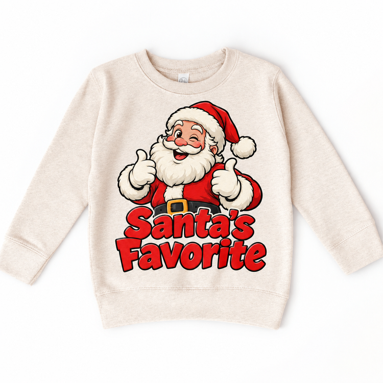 Santa’s Favorite Christmas design on natural heather sweatshirt