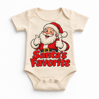 Santa’s Favorite Christmas design on natural onesie
