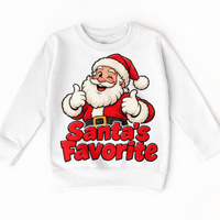 Santa’s Favorite Christmas design on white sweatshirt
