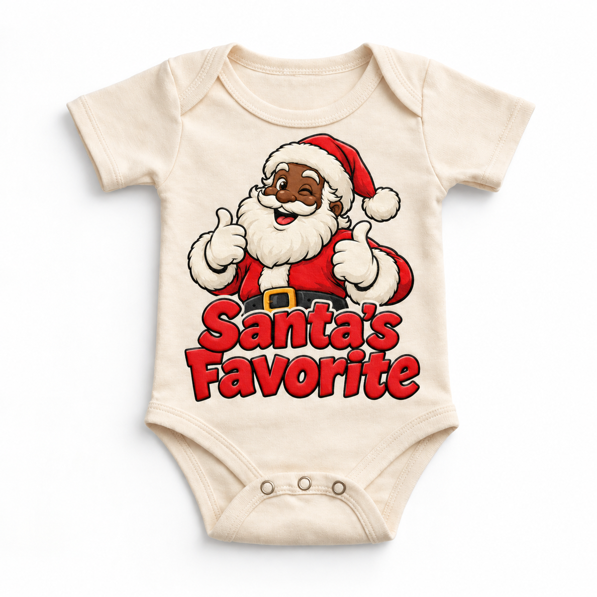 Black Santa’s Favorite Christmas design on natural onesie