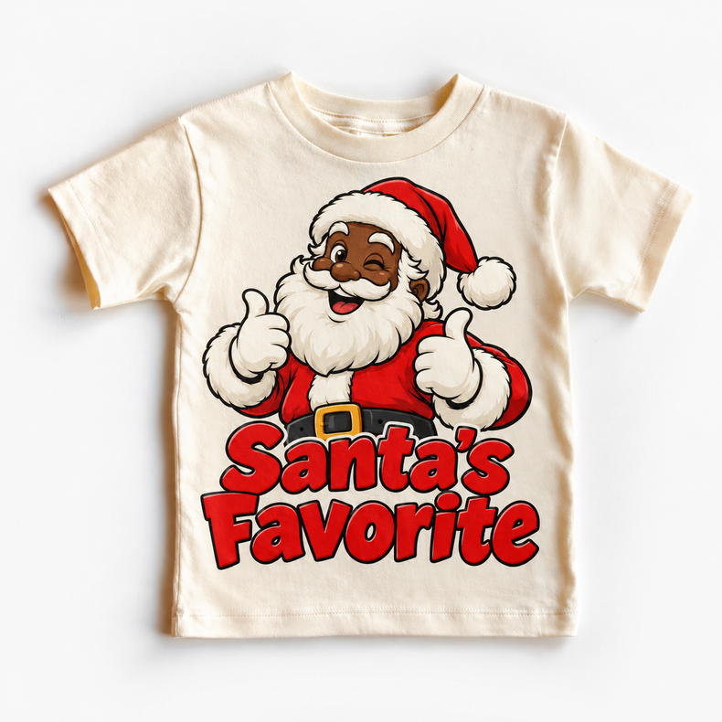 Black Santa’s Favorite Christmas design on natural short sleeve tee