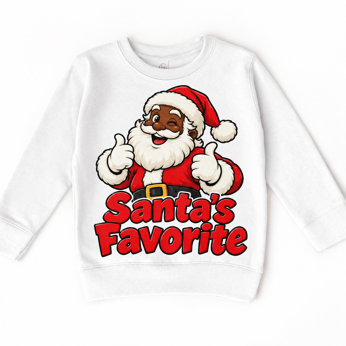 Black Santa’s Favorite Christmas design on white sweatshirt