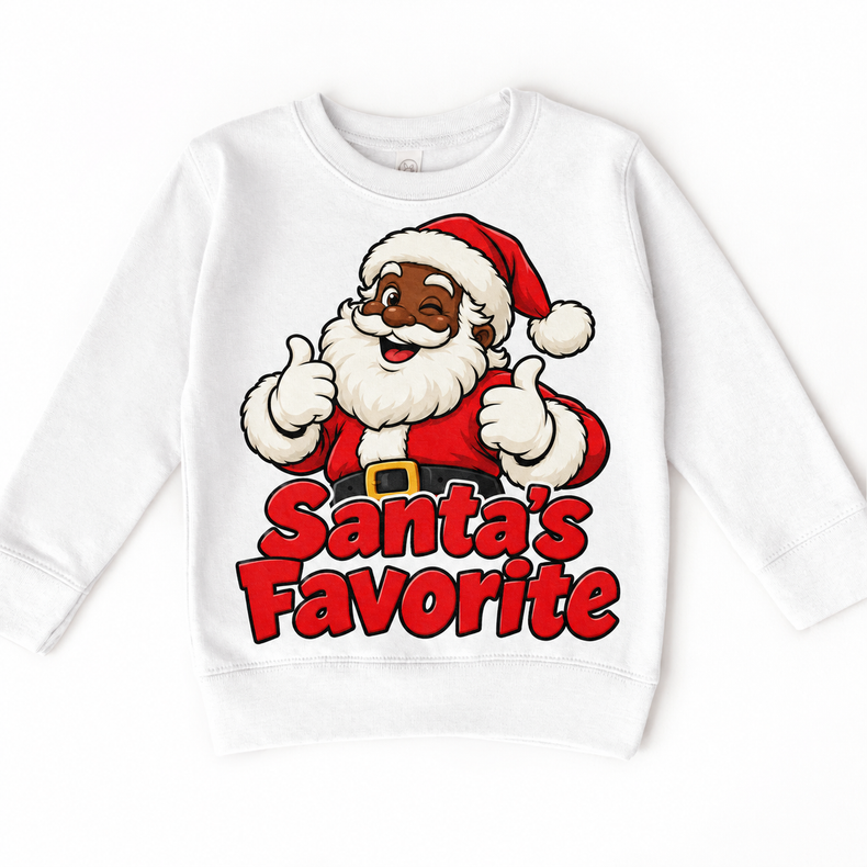 Black Santa’s Favorite Christmas design on white sweatshirt