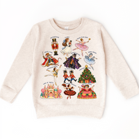 natural sweatshirt with vintage Nutcracker ballet character illustrations