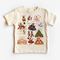Natural kids T-shirt with vintage Nutcracker ballet character illustrations