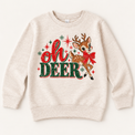 Vintage Oh Deer Christmas reindeer design on natural sweatshirt