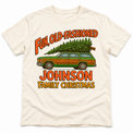 Natural short sleeve tee with Fun Old-Fashioned Family Christmas station wagon artwork and JOHNSON sample family name.