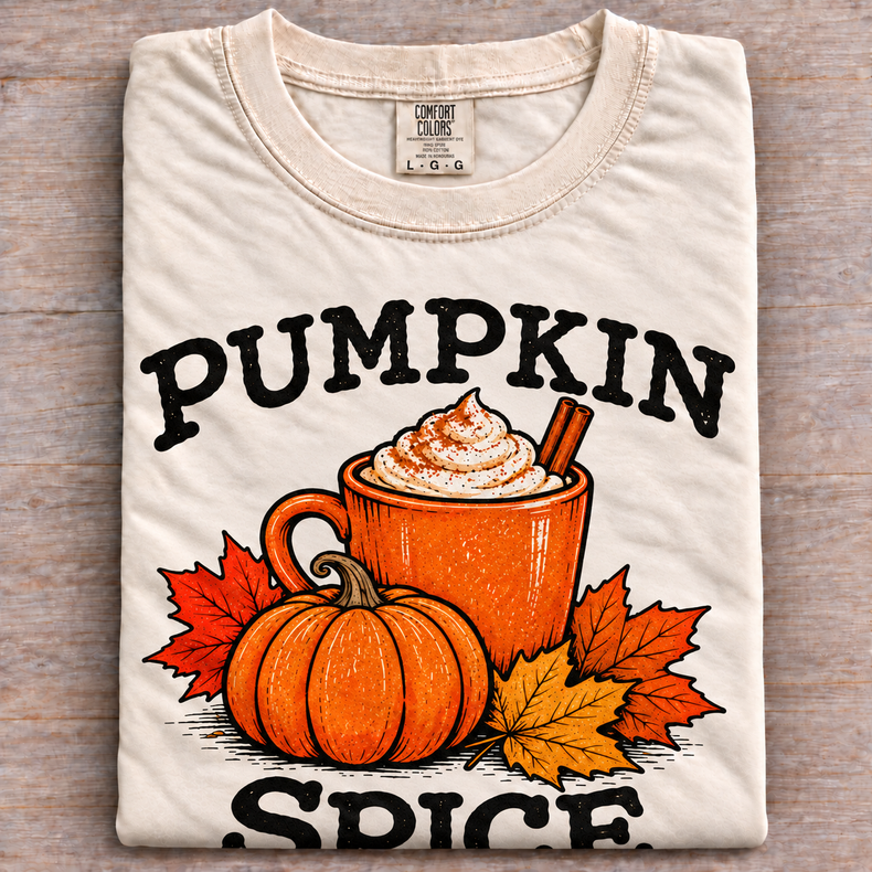 Natural folded Comfort Colors Pumpkin Spice tee