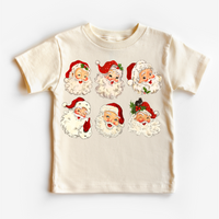 Natural Christmas T-shirt with six vintage Santa faces