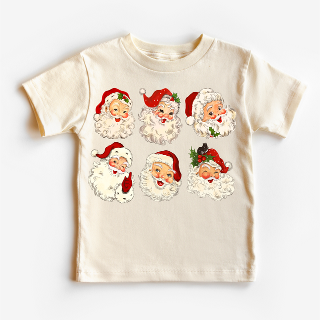 Natural Christmas T-shirt with six vintage Santa faces
