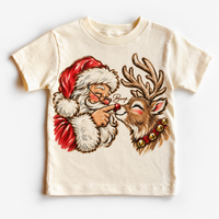 Santa and reindeer Boop Christmas design on natural tee