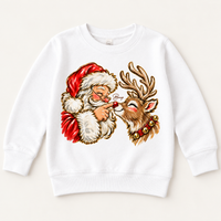 Santa and reindeer Boop Christmas design on white sweatshirt