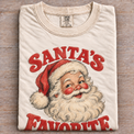 Santa's Favorite vintage Santa Christmas design on natural folded tee