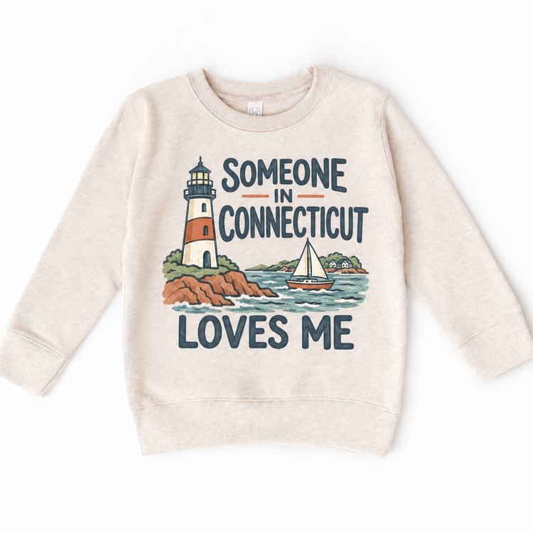 Someone in Connecticut Loves Me design on a natural beige sweatshirt