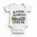 Someone in Connecticut Loves Me design on a white baby bodysuit