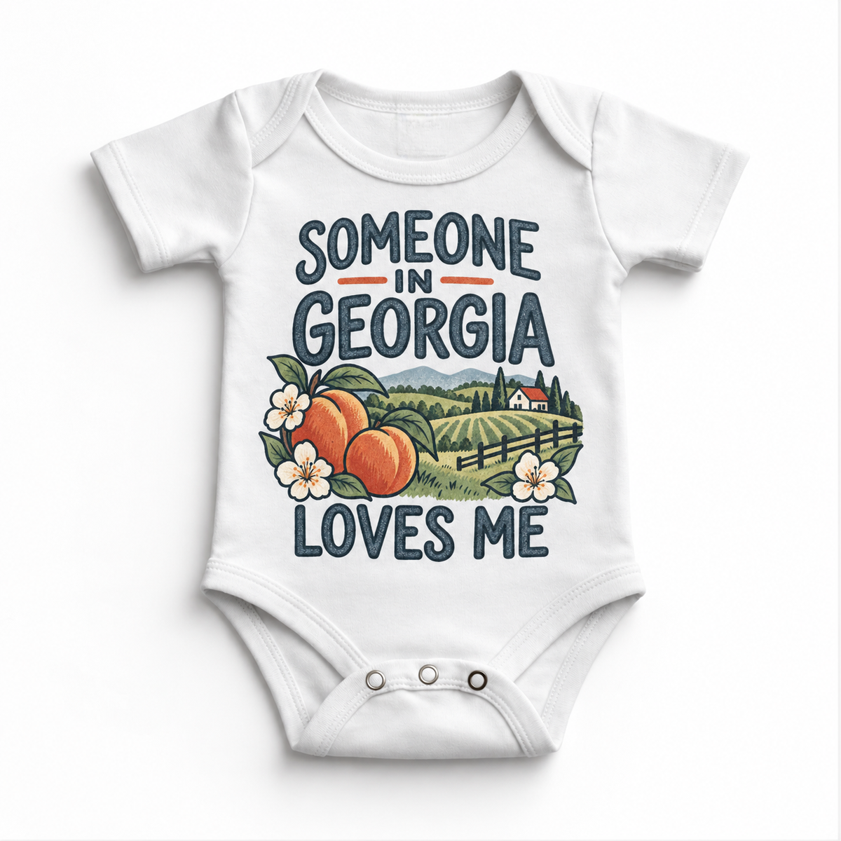 Someone in Georgia Loves Me design on a white baby bodysuit
