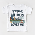 Someone in Illinois Loves Me design on a white short sleeve T-shirt